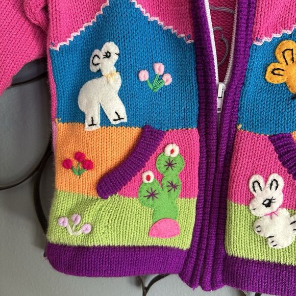 Girls  Embroidered Cardigan Made In Peru pink  embroidered size 8 - Picture 4 of 9